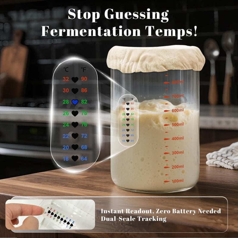 Solisifime Pro Sourdough Starter 10-In-1 Kit – 34 Oz Glass Jar With Lid, Cloth Cover, Date Band, Brush, Temp Strip, Silicone Spatula, Heating Mat – Sourdough Bread Baking Supplies, Glass Container, Green - Image 5